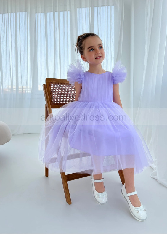 Feifei Sleeves Lavender Tulle Flower Girl Dress